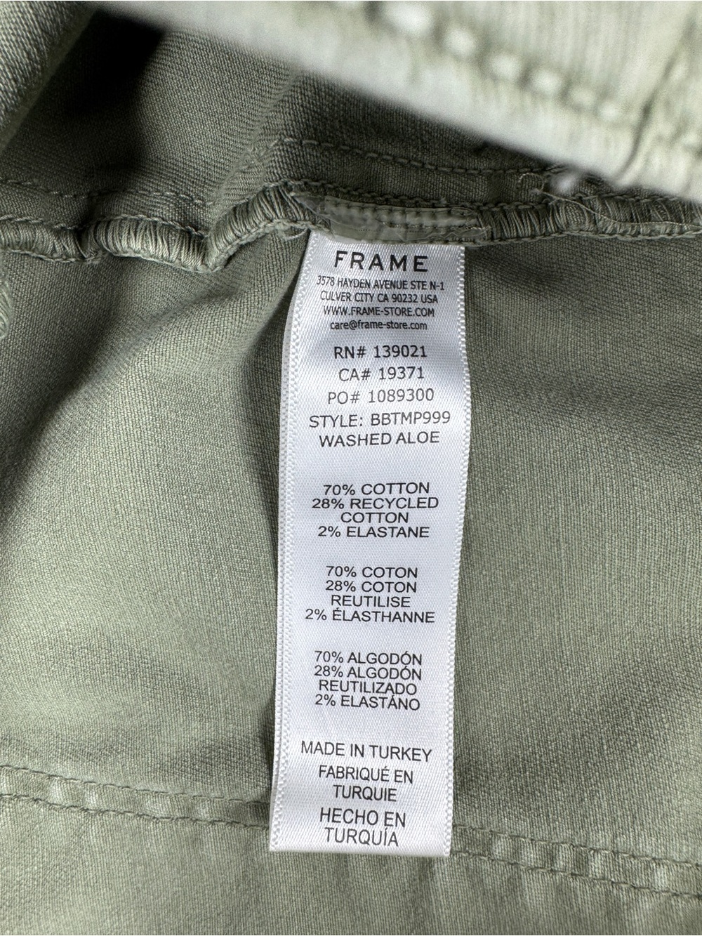 FRAME Banded Hem Moto Pants Washed Aloe Green Crop Utility Pants Size 32 - Picture 13 of 14